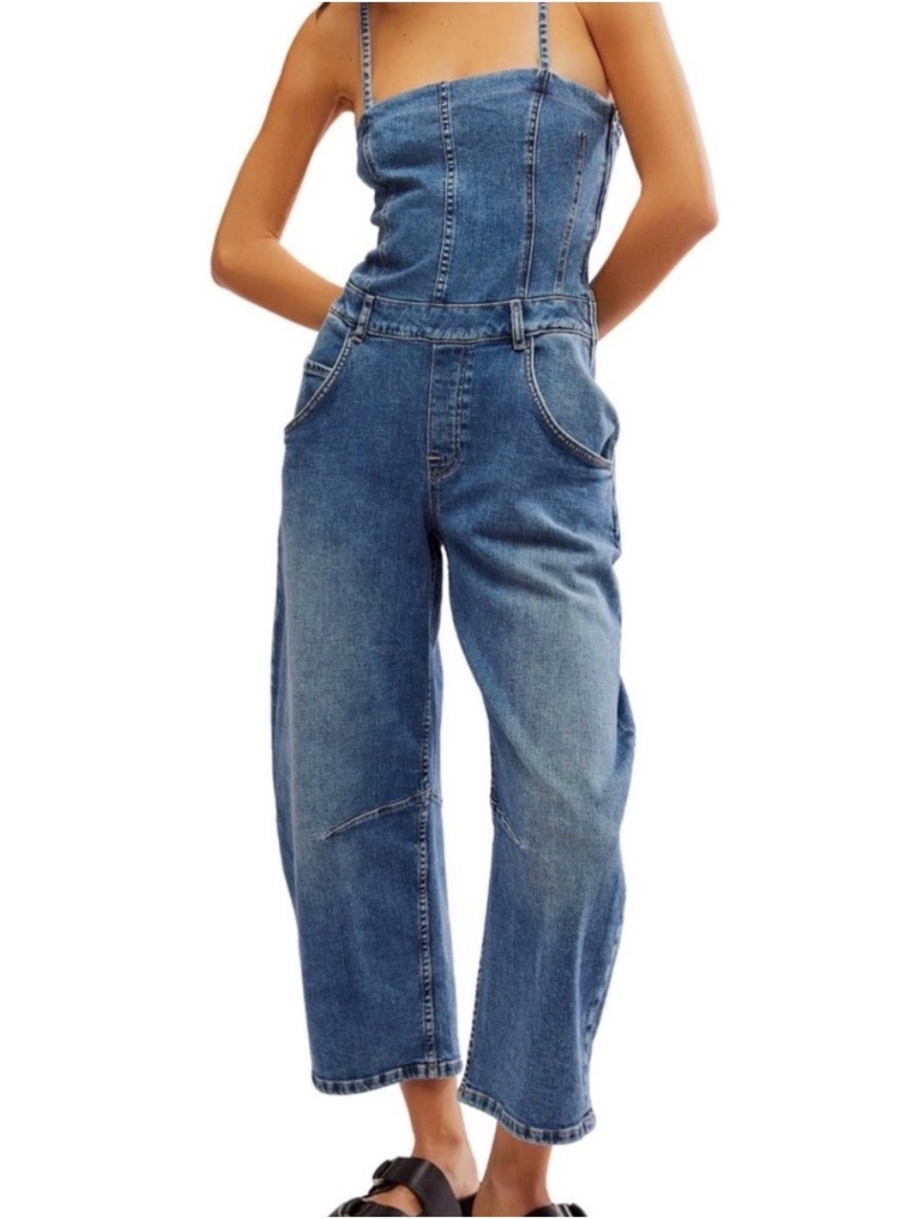 Free People We the Free Je Suis Wide-Leg Denim Jumpsuit - Blue - Picture 2 of 4